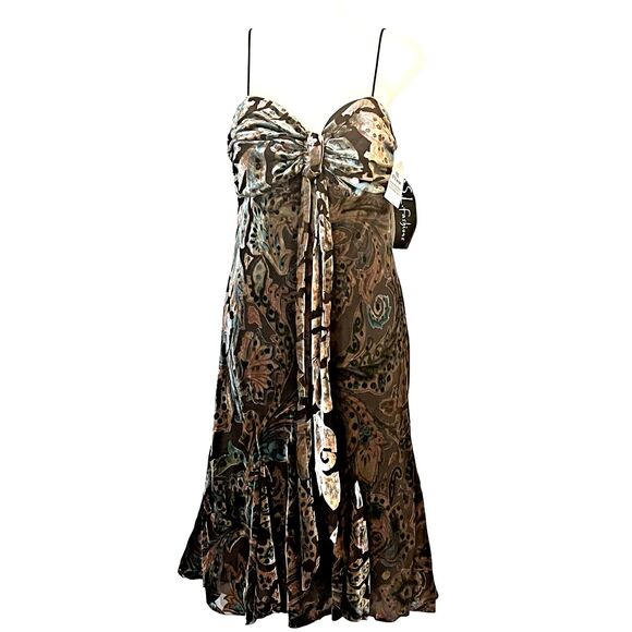 S.L. Fashions Dresses & Skirts - S.L. Fashions Velvet Burnout Bandeau Dress 8 NWT Chocolate Brown Fall Y2K